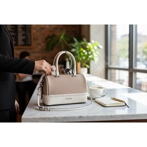 Calvin Klein Tan and Cream Small Satchel Purse NWT